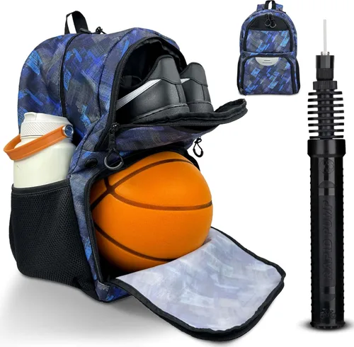 Vista 8 de Bolsa deportiva de fútbol y baloncesto con bomba de pelota - Mochila de baloncesto con compartimento separado para pelota y portazapatos, bolsa