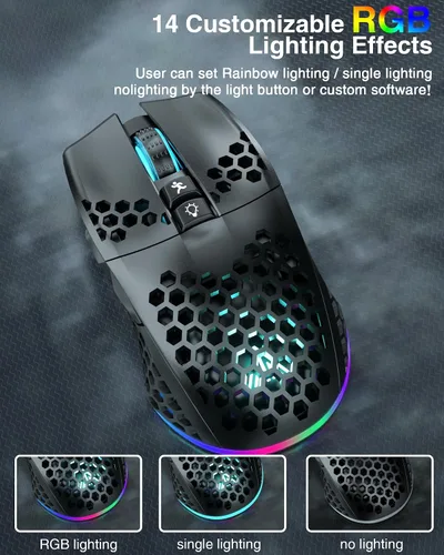 Vista 6 de SOLAKAKA SM600 Honeycomb Shell Gaming Mouse inalámbrico, Tri-Modos BT5.12.4G InalámbricoTipo-C Ratón gamer con cable con 2 botones laterales, macro