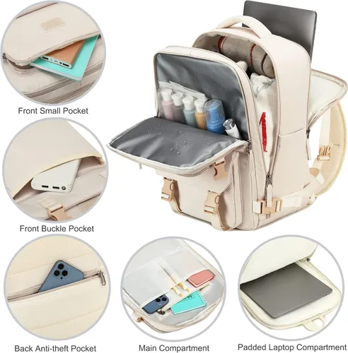 Vista 3 de Mochila de viaje para laptop, mochilas de trabajo de negocios, bolsa grande para mujeres y hombres, resistente al agua, aprobada por aerolíneas