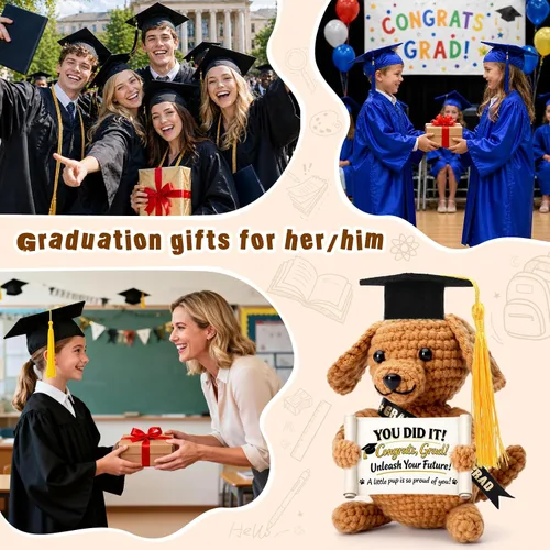 Vista 6 de Graduation Gifts Grad for Her Him Dog Plush Stuffed Animal, Kindergarten Preschool Prek Middle High School College 5th 6th 8th Grade Graduation