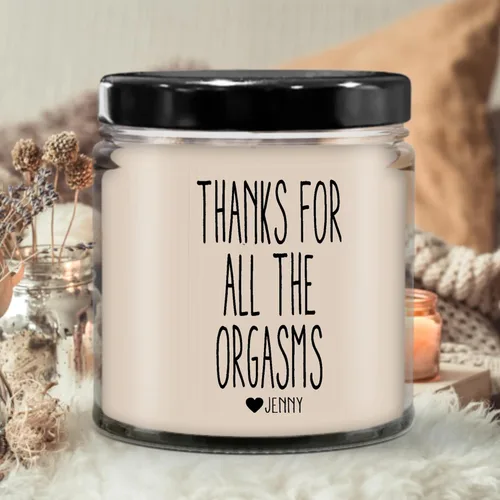 Vista 3 de LaPomme Vela personalizada con texto en inglés «Thank for All The Orgasms», regalo para él, regalo de San Valentín, novio, novia, regalo divertido