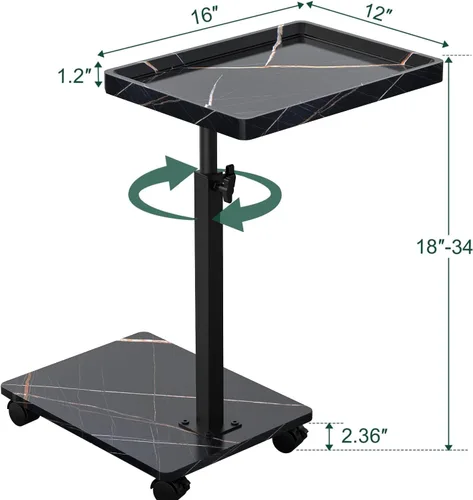 Vista 3 de Mesa auxiliar de mesa C de altura ajustable, bandeja de TV giratoria de 360° para espacios pequeños, mesas de sofá que se deslizan debajo, mesas