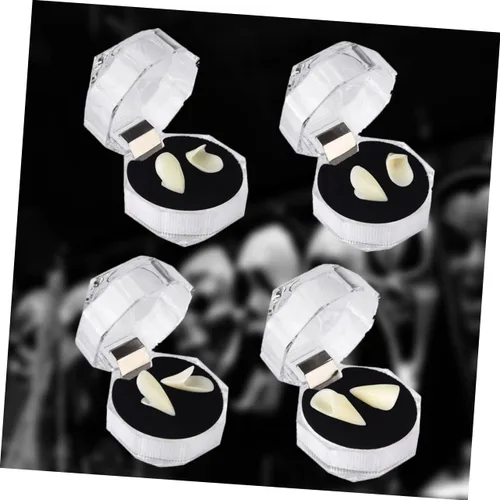Vista 7 de EXCEART 4 pares de colmillos falsos de vampiro para cosplay, dientes falsos simulados, colmillos realistas, dientes de hombre lobo, colmillos