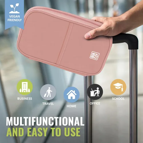 Vista 6 de Organizador de documentos de viaje, soporte para pasaporte familiar, billetera premium para mujeres y hombres, funda portátil y plegable
