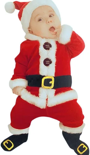 Vista 7 de 4 piezas de ropa polar para bebé, para Navidad, Papá Noel, abrigo, pantalones, sombrero, ropa de Año Nuevo