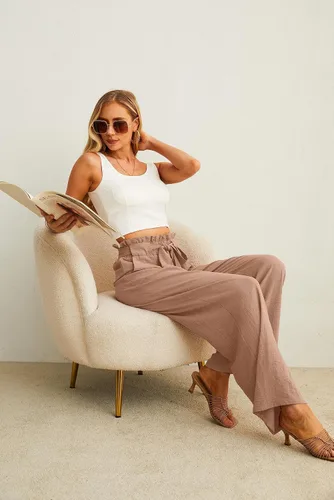Vista 6 de IWOLLENCE - Pantalones de pierna ancha para mujer con bolsillos, cintura alta, nudo ajustable, holgados, casuales, para trabajo y negocios