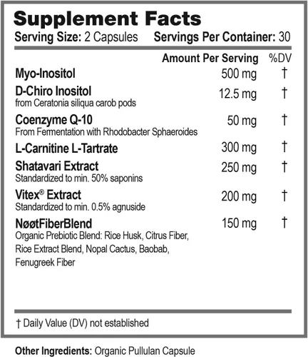 Vista 4 de NOOT Female Fertility - Concepción para ella con mio-inositol, D-Chiro inositol, Shatavari, Vitex y CoQ10, equilibrio hormonal natural para mujeres