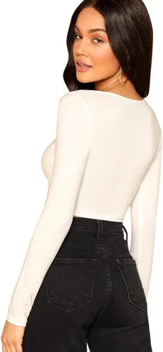 Vista 2 de Verdusa Camiseta corta de manga larga con cuello redondo para mujer
