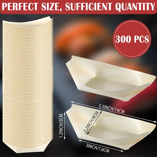 Vista 2 de Newtay 300 platos desechables de bambú para barcos de 5.5 pulgadas, pequeños aperitivos de hoja de madera, platos de barco para sushi, bandeja
