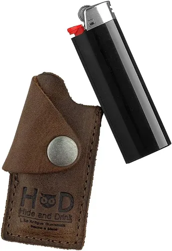 Vista 5 de Hide & Drink, Funda protectora para encendedor de cuero rústico hecha a mano (marrón borbon)