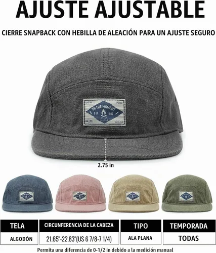 Vista 5 de CLAPE Gorra Snapback de 5 paneles para hombre, de algodón lavado, estilo 5p02-lavado Negro