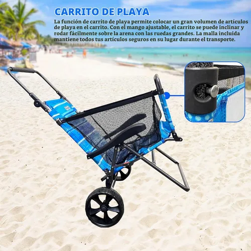 Vista 6 de Silla de carrito de playa – 2 en 1 vueltas de carrito de playa a silla de playa – grande azul