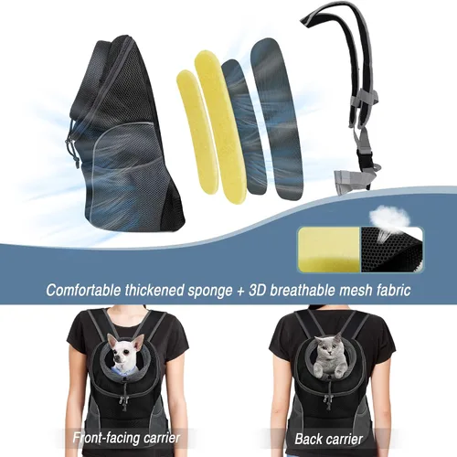 Vista 6 de WOYYHO Mochila transportadora para perros pequeños, mochila frontal ventilada para perros con bolsillos de almacenamiento, correas ajustables