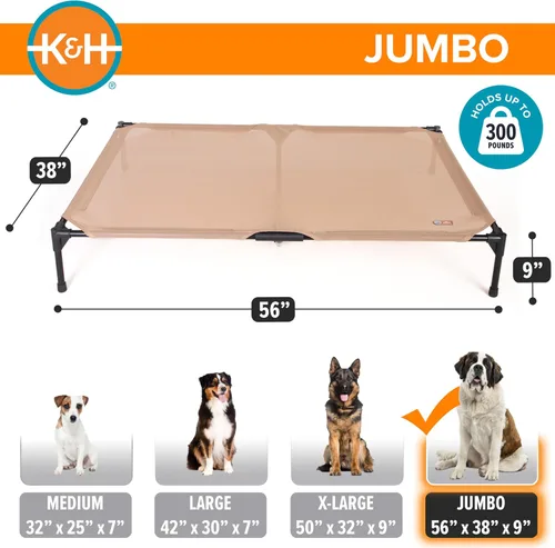 Vista 4 de K&H - Cama elevada para perros para exteriores, cama elevada para perros extra grandes y gigantes, diseño de hamaca de malla transpirable, funda
