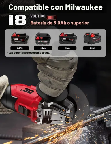 Vista 3 de Amoladora angular sin escobillas para batería Milwaukee M18, amoladora angular pequeña inalámbrica de 4 – 1/2 pulgadas con mango auxiliar, 10 lijas