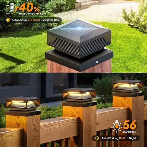 Vista 8 de LETMY - Paquete de 2 luces solares para postes de mayor tamaño para exteriores con control remoto, 56 LED más brillantes, luces solares impermeables