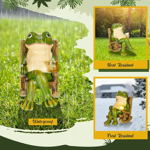 Vista 4 de Jetec Estatua de jardín de rana con energía solar en miniatura, decoración del día de la madre, regalos para decoración del hogar, accesorios