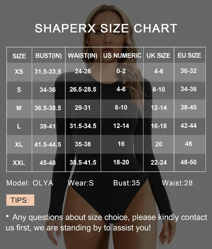 Vista 3 de SHAPERX Body suave de cuello redondo para mujer, se adapta a todos, trajes de cuerpo de manga larga