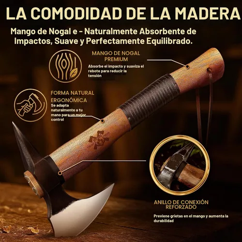Vista 3 de Grumpy Bear Hacha de campamento de 15 pulgadas, hacha de supervivencia con funda, acero de alto carbono y mango de madera, agarre antideslizante