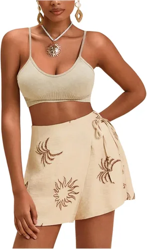 Vista 21 de SweatyRocks Mini faldas bohemias para mujer, pantalones cortos florales con Negro