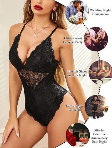 Vista 4 de Avidlove Lencería sexy de encaje para mujer, falda de patinadora plisada y falda básica casual de cintura alta con volantes acampanados, mini faldas