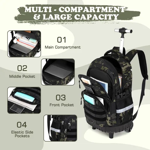 Vista 3 de Mochila con ruedas de camuflaje para niños, Camuflaje Blackgray
