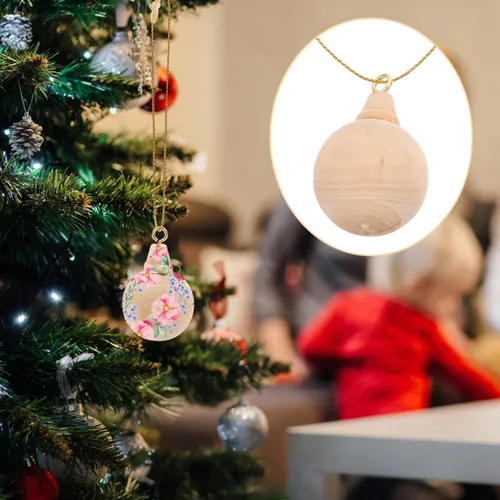 Vista 6 de EXCEART 10 adornos de madera de Navidad sin terminar, bolas de árbol de Navidad en blanco, hechas a mano, cascabel, adornos colgantes