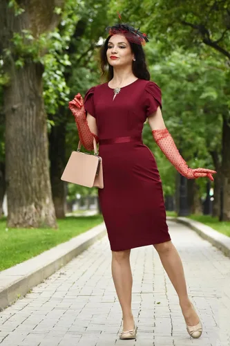 Vista 5 de AISIZE Elegante vestido de tubo de cóctel con mangas abullonadas y cuello para mujer