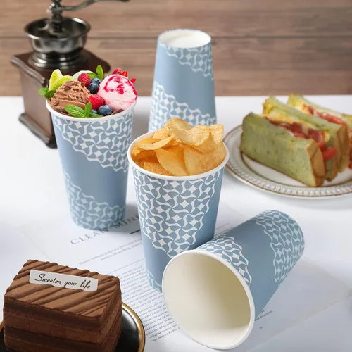 Vista 5 de MUCHII Tazas de café de papel de 16 onzas, vasos de papel desechables, 210 unidades, vasos de papel desechables para bebidas calientes, tazas