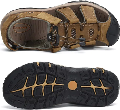Vista 5 de FLARUT - Sandalias deportivas para hombre, sandalias para senderismo y exteriores, diseño informal de cuero con punta cerrada, sandalias atléticas
