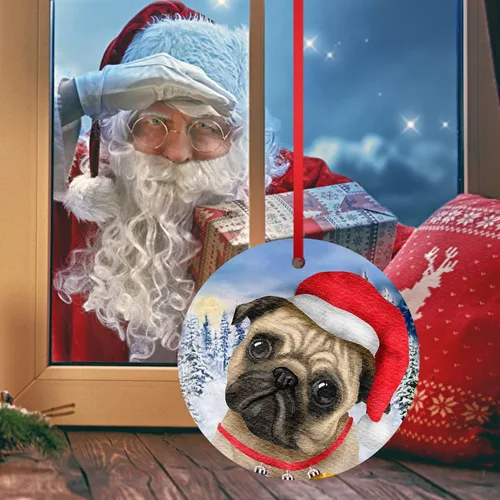 Vista 9 de Adorno de Navidad Pug Árbol de porcelana de Papá Noel para colgar por primera vez para decoraciones de regalo de Claus para bebé