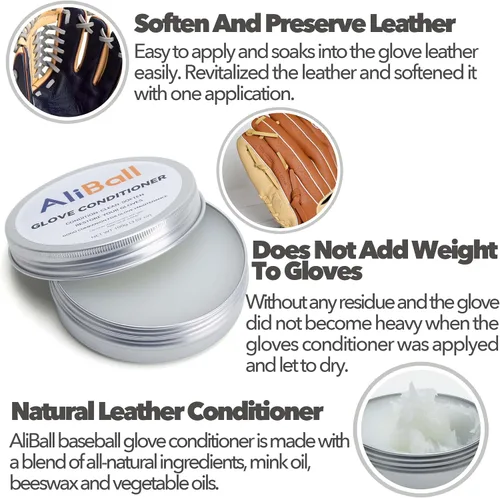 Vista 6 de AliBall Crema acondicionador de guantes de béisbol, suaviza y conserva el cuero, guante rígido renovado, utilizado para guantes de béisbol, guantes