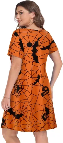 Vista 6 de MONNURO Vestidos de verano para mujer, de manga corta, casual, para la playa, vestido suelto con vuelo, talla grande, con bolsillos