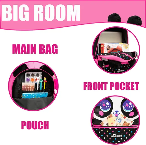 Vista 3 de Mochilas escolares para niñas con lonchera, mochila escolar para niñas, juego de mochila escolar bonita para jardín de infantes, Negro -, Mochila