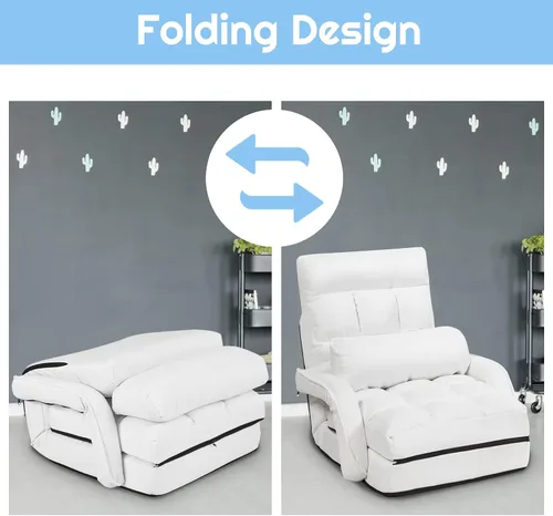 Vista 6 de COSTWAY Silla de suelo ajustable, sillón plegable con 5 posiciones, cojín de asiento desmontable, sofá cama para sala de estar, dormitorio, oficina