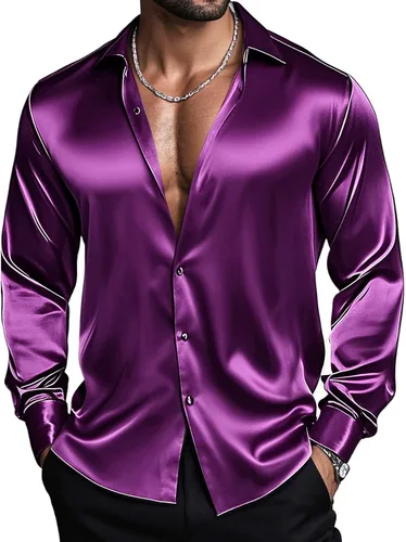 Vista 21 de Barry.Wang Camisas de discoteca de los años 70 para hombre, camisas beige B