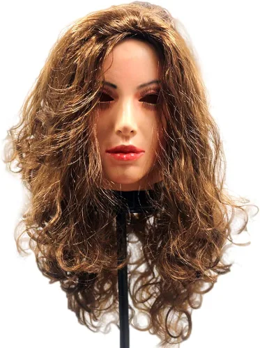 Vista 3 de HENGYUTOYMASK Máscara de látex para mujer, de cabeza completa, para mujer, máscara facial cruzada con peluca, disfraz de Acción de Gracias y Navidad
