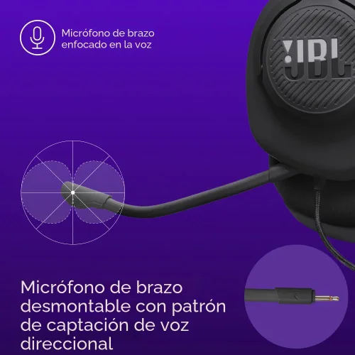 Vista 4 de JBL Quantum 100M2 - Auriculares con cable para juegos con micrófono omnidireccional, desmontable con opción de silencio y almohadillas de espuma