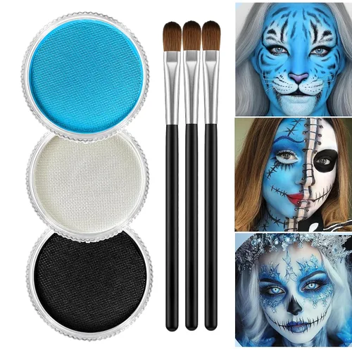 Vista 10 de Kit de pintura facial blanca y negra para Halloween con base de aceite, kit Negro-blanco