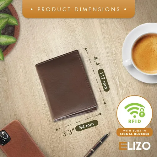 Vista 2 de ELIZO Billeteras Trifold para Hombres Cartera de Cuero REAL Slim Billetera Minimalista Compacto RFID Bloqueo - Java, Java, Trifold