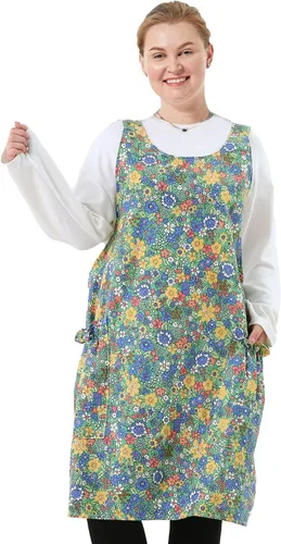 Vista 44 de Delantales grandes de talla grande para mujer con bolsillos de algodón y lino para hornear cocina