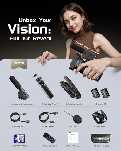 Vista 8 de Videocámara 5K, cámara de video BREGOO UHD 64MP para vlogging en YouTube con pantalla táctil giratoria de 3" 270°, cámara digital con visión Negro