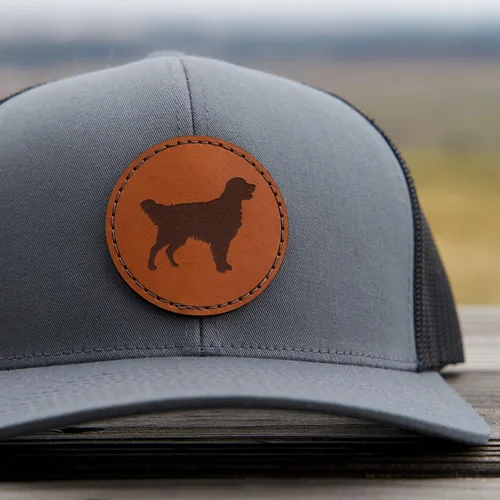 Vista 4 de Sombrero de cuero Golden Retriever Regalo Golden Retriever Sombrero de camionero dorado Gorra de béisbol Golden Retriever, Frente gris/malla