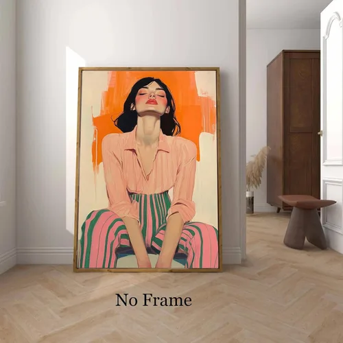 Vista 4 de Lienzo de mujer bohemio con impresiones femeninas, cuadro abstracto de niña, pintura moderna abstracta estética, arte de pared afroamericano