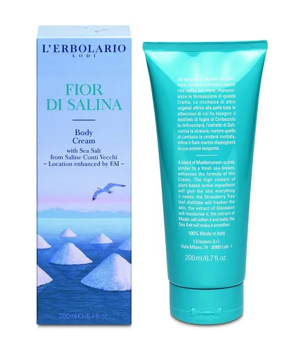 Vista 3 de L'Erbolario Fior Di Salina Crema Corporal - Hidratante calmante de sal marina para piel seca - Rica en calcio y magnesio - Con manteca de cacao