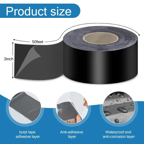 Vista 2 de Cinta de vigueta de cubierta de 3 x 50 pies, paquete de 2 cintas adhesivas de butilo para protección de terrazas, cinta de vigueta impermeable
