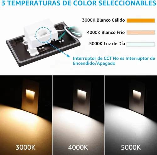 Vista 2 de LEONLITE - Luces LED para escalones de 3CCT 120V, 3.5W 110LM regulables del 5% al 100%, impermeables para interiores y exteriores, verticales, luz