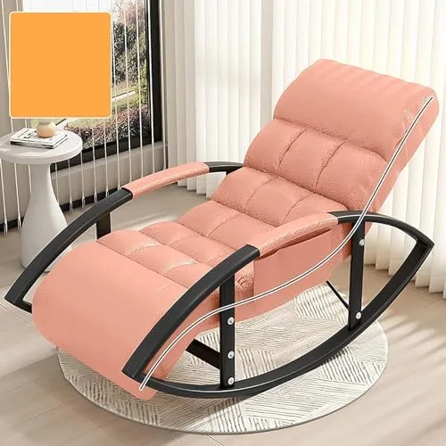 Vista 10 de Large Adjustable Reclining Rocking Chair Set with Footrest for Living Room and BalconyComfortable Outdoor Indoor Seating Solution,Amarillo-Golden