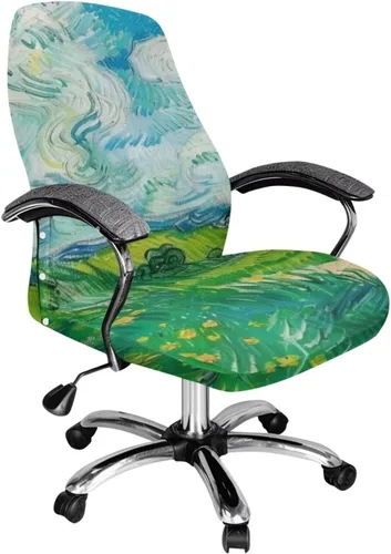 Vista 27 de Green Leaf - Fundas para sillas de oficina en casa, fundas elásticas para sillas de escritorio de computadora, respaldo alto, universales, fundas