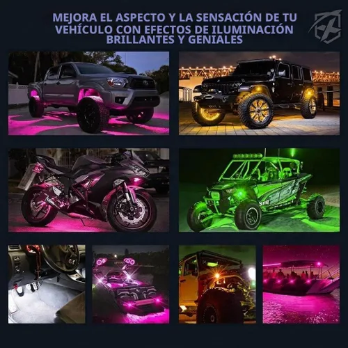 Vista 6 de Xprite - Kit de luces LED RGBW con Bluetooth y control remoto inalámbrico, luces de neón multicolor para vehículos, luces para ruedas y bajos